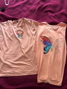 Girls' Pink Butterfly Graphic Tee - Inspirational Print